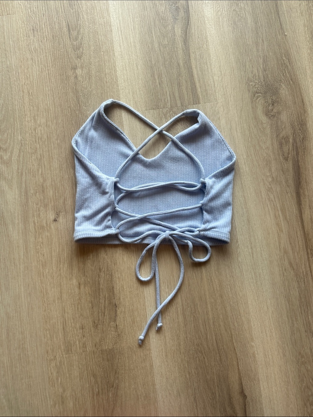 Blue Ribbed Halter Going Out Top - Picture 2 of 2